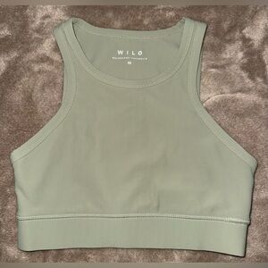 WILO THE LABEL High Neck Racer Back Sports Bra in Sage Green Size Medium